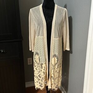 Forgotten Grace Cardigan Medium Duster Cardigan Sheer Open‎ Front Romantic NWOT